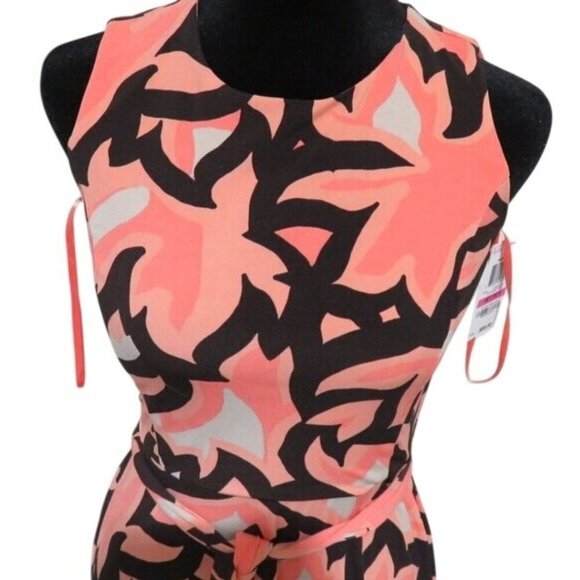 Charter Club Petite Abstract Sleeveless Belted Fit & Flare Dress Oranges Black - Picture 2 of 9